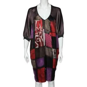 فستان ايترو حرير مطبوع متعدد الألوان كبير الحجم مقاس صغير (سمول)
