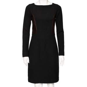Pre Owned Etro Black Wool & Leather Detailed Long Sleeve Dress M