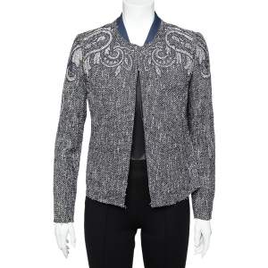 Etro Navy Blue Paisley Tweed Open Front Jacket M