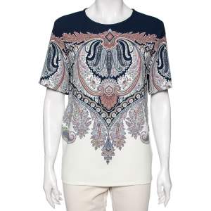 Etro Navy Blue Paisley Printed Crepe Top M