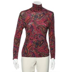 Pre Owned Etro Purple Paisley Printed Wool Blend Turtleneck Sweater M