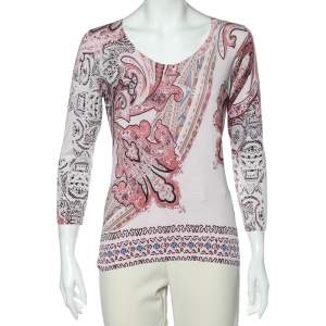 Etro Pink Paisley Printed Silk Knit Sweater L