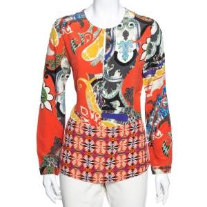 Pre Owned Etro Multicolor Printed Silk Button Front Top M