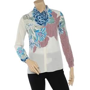 Pre Owned Etro White Printed Silk Button Front Shirt S