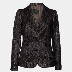 Etro Black Textured Lurex Wool Single Breasted Blazer M