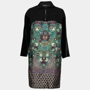 Pre Owned Etro Black Printed Silk and Wool Long Sleeve Collar Dress M