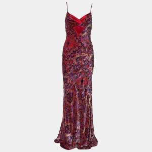 Pre Owned Etro Multicolor Textured Velvet Sleeveless Maxi Dress M