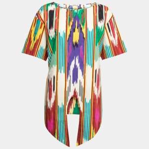 Pre Owned Etro Multicolor Printed Cotton Tie-Up Detail Blouse L