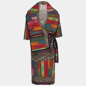 Pre Owned Etro Multicolor Silk Abstract Print Asymmetric Collar Wrap Dress S