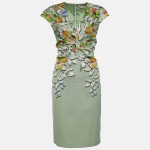 Pre Owned Etro Green Stretch Knit Floral Print Sheath Dress L