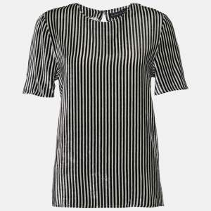 Pre Owned Etro Monochrome Striped Velvet Blouse M