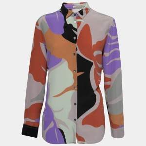 Pre Owned Etro Multicolor Printed Silk Crepe Button Front Shirt L