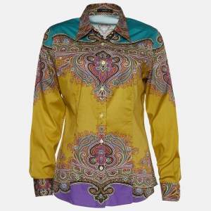 Pre Owned Etro Mustard Yellow Printed Cotton Long Sleeve Shirt L