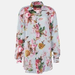 Pre Owned Etro Multicolor Floral Print Linen Front Button Up Shirt S