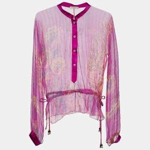 Pre Owned Etro Pink Printed Silk Side Knot Detail Top M