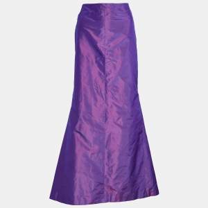 Pre Owned Etro Purple Silk Fit & Flared Maxi Skirt L