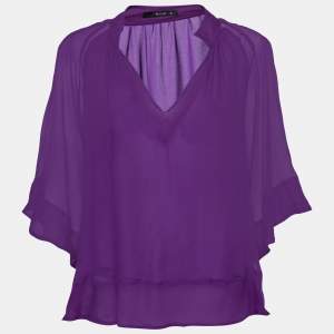 Pre Owned Etro Purple Silk V Neck Blouse S 