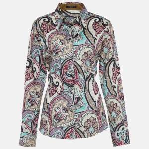 Etro Multicolor Paisley Print Stretch Cotton Button Front Shirt L