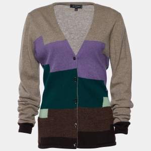 Pre Owned Etro Multicolor Geometric Patch Knit Wool Blend Cardigan L