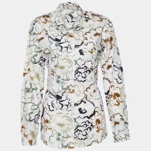 Pre Owned Etro White Floral Print Stretch Cotton Button Front Shirt L