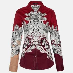 Pre Owned Etro Red Floral Paisley Print Stretch Cotton Button Front Shirt L