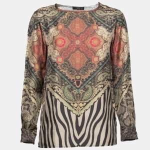 Pre Owned Etro Multicolor Printed Silk Long Sleeve Top S