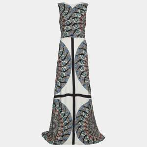 Pre Owned Etro Multicolor Floral Print Crepe Embellished Maxi Dress L