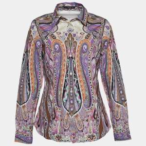 Pre Owned Etro Purple Paisley Print Stretch Cotton Long Sleeve Shirt L