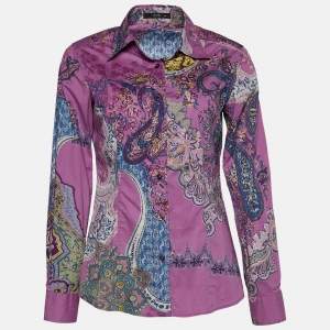 Etro Purple Paisley Printed Cotton Button Front Shirt M