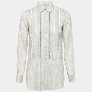 Etro Grey Cotton & Lace Trimmed Long Sleeve Button Front Blouse S