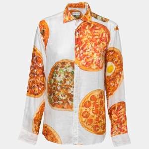 Pre Owned Etro White Pizza Printed Linen Long-Sleeve Shirt S