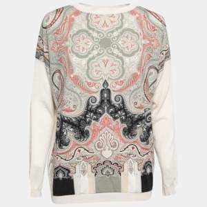 Etro Beige Paisley Print Wool Long-Sleeve Knit Sweater M  