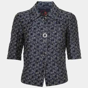 Etro Dark Blue Patterned Jacquard Cropped Jacket M