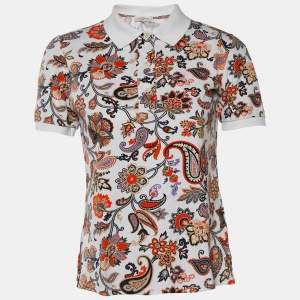 Etro White Paisley Floral Printed Cotton Pique Polo T-Shirt S