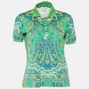 Etro Green Paisley Print Short Sleeve Polo T-Shirt M