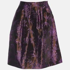 Etro Brown & Purple Silk Blend Brocade Skirt L