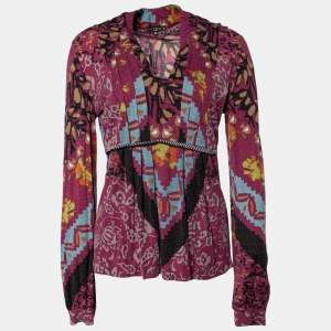 Pre Owned Etro Purple Floral Print Wool Blend Top L
