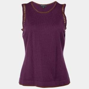 Pre Owned Etro Purple Wool Blend Crochet Detail Tank Top M
