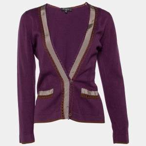 Etro Purple Wool Blend Crochet Detail Cardigan M