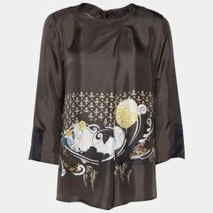 Etro Brown Printed Silk Pleat Detail Top M