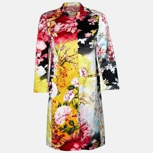 Pre Owned Etro Multicolor Floral Printed Satin Button Front Coat S