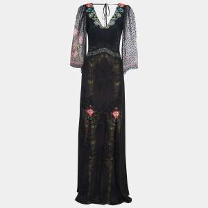Pre Owned Etro Black Silk Blend V Neck Maxi Dress M