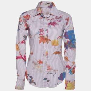 Pre Owned Etro Light Purple Floral Printed Cotton Button Front Shirt S