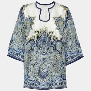 Pre Owned Etro White Paisley Printed Silk Top M