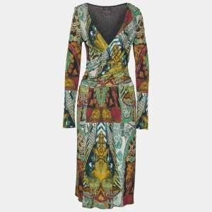 Etro Multicolor Printed Jersey Draped Midi Dress M