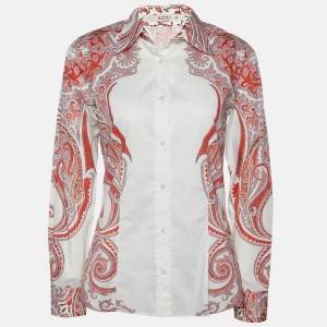Pre Owned Etro White Paisley Printed Cotton Button Front Shirt M