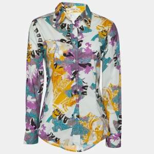 Pre Owned Etro White Printed Cotton Button Front Shirt M