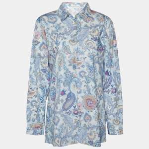 Etro Blue Paisley printed Cotton Button Front Shirt L
