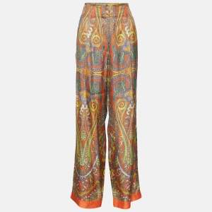 Etro Multicolor Paisley Printed Silk Straight Leg Pants L