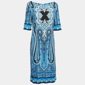 Pre Owned Etro Blue Printed Jersey Midi Dress L
